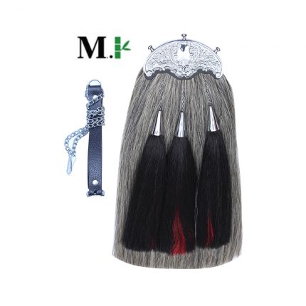 Grey Horse Hair Sporran Two Black & Red Tassels