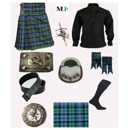 CAMPBELL TARTAN KILT AND GILLIE SHIRT WITH SCOTTISH ACCESSORIES BY -MASTER KILT .COM