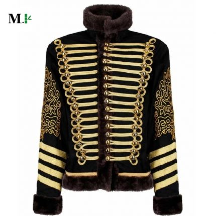 HUSSAR BLACK & GOLD FAUX FUR MILITARY JACKET