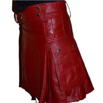 Red Leather Scottish Kilt