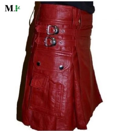 Red Leather Scottish Kilt