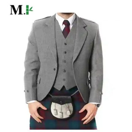 Scottish Argyle Kilt Light Grey Tweed Argyle Jacket