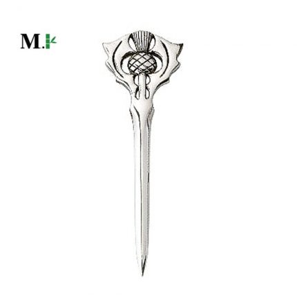 Shiny Chrome Finish Modern Thistle Kilt Pin.