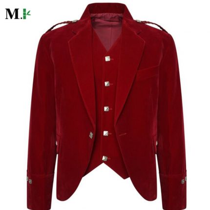 Velvet-made Red Argyle Jacket for Men