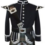 A fancy black doublet with white piping and a silver braid