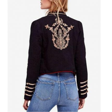  Black Hussar Jacket Top Military Embroidered Gold Open Front Lauren Band Jacket