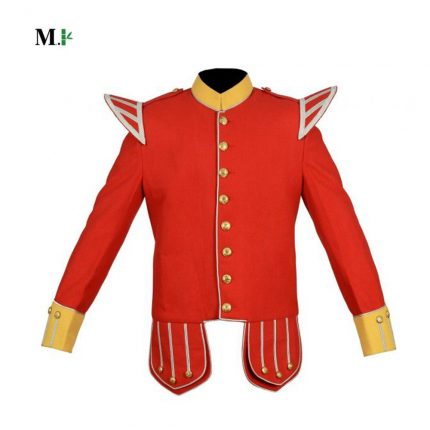 Military Doublet Pipe Band Jacket with White Trim and Red 100% Wool Blend.