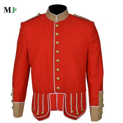 Red Military Doublet Pipe Band Jacket white Trim 100% Wool Blend