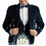 Scottish Regulation Doublet Kilt Jacket with Vest in Dark Blue Velvet