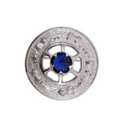 CHROME FINISH MINIATURE THISTLE DESIGN AND BLUE STONE BROOCH