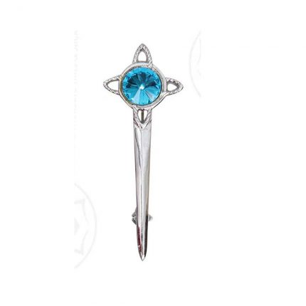 Blue Stone Scottish Kilt Pin with a Chrome Plate