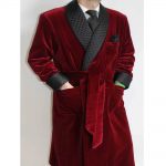 Long Velvet Smoking Jacket Maroon