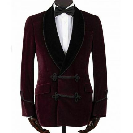 Men’s Vintage Maroon Velvet Smoking Jacket