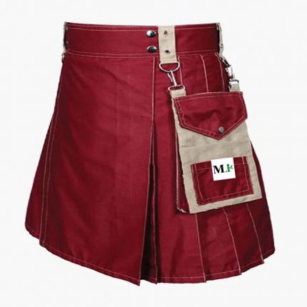 MAROON AND KHAKI UTILITY KILT FOR MEN,S